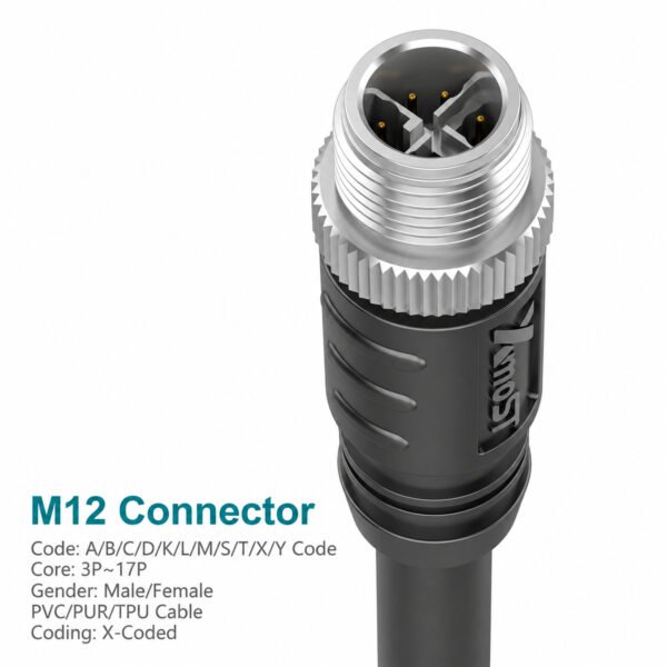 M12 X-Coded Male Straight CAT6A Shielded Ethernet Cable Connector