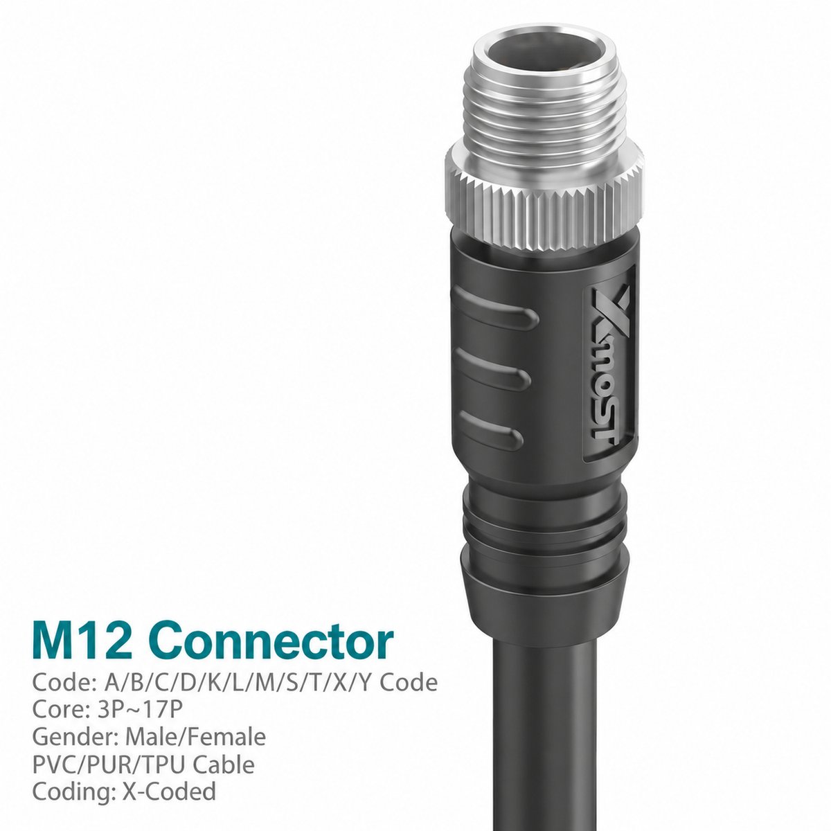 M12 X-Coded Male Straight CAT6A Shielded Ethernet Cable Connector M12 X-Coded Male Straight CAT6A Shielded Ethernet Cable Connector - Image 2