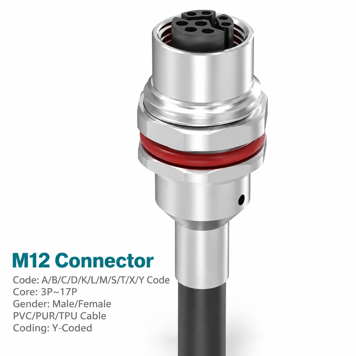 M12 Y-Coded Female Metal Panel-Mount CAT5e Shielded Hybrid Ethernet Receptacle M12 Y-Coded Female Metal Panel-Mount CAT5e Shielded Hybrid Ethernet Receptacle