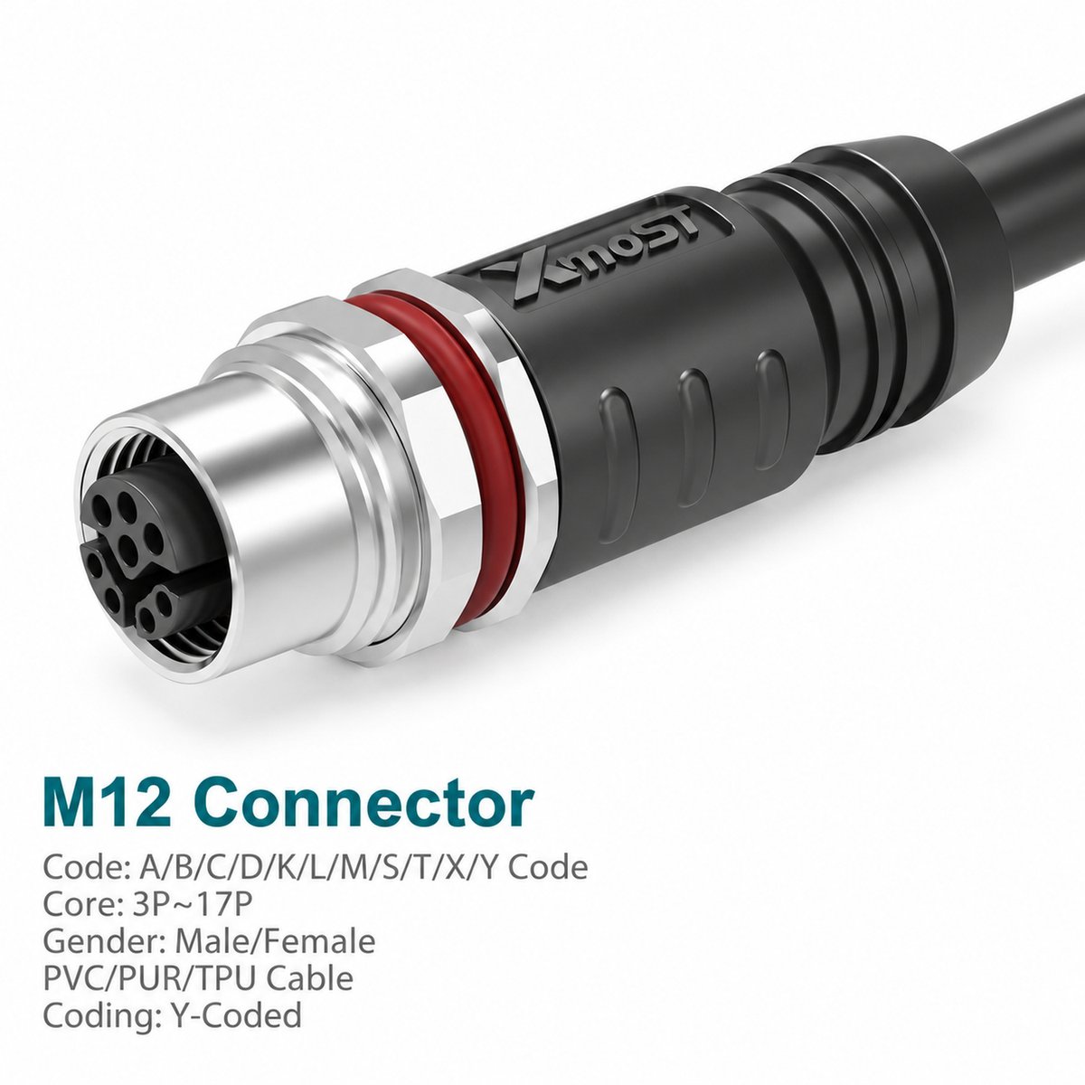 M12 Y-Coded Female Panel-Mount CAT5e Shielded Hybrid Ethernet Connector M12 Y-Coded Female Panel-Mount CAT5e Shielded Hybrid Ethernet Connector - Image 2