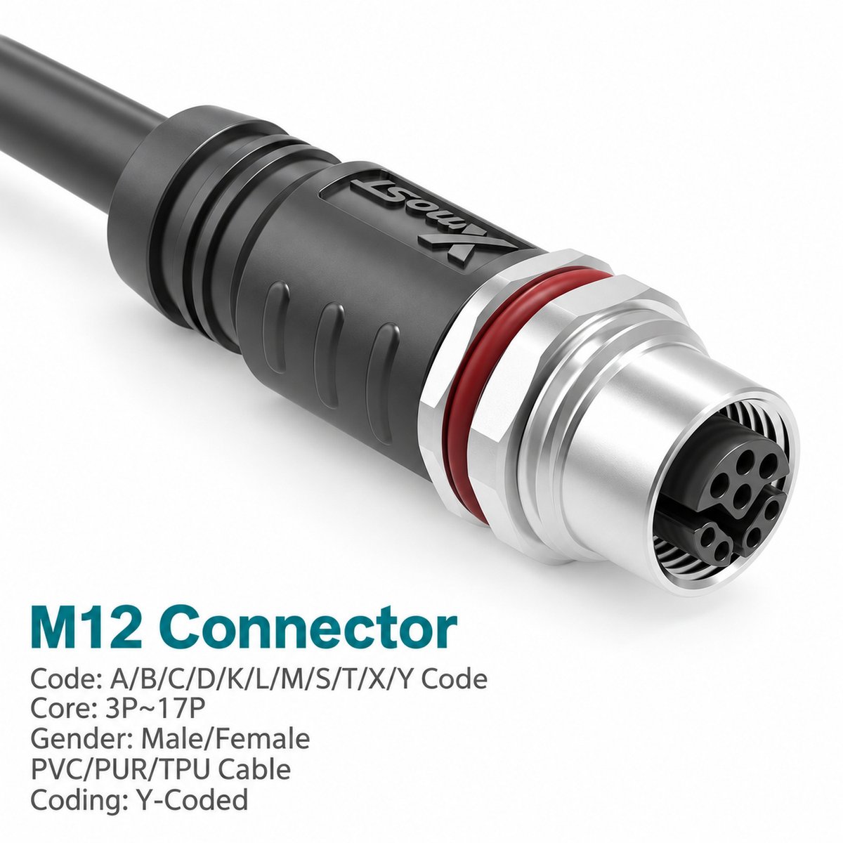 M12 Y-Coded Female Panel-Mount CAT5e Shielded Hybrid Ethernet Connector M12 Y-Coded Female Panel-Mount CAT5e Shielded Hybrid Ethernet Connector - Image 3