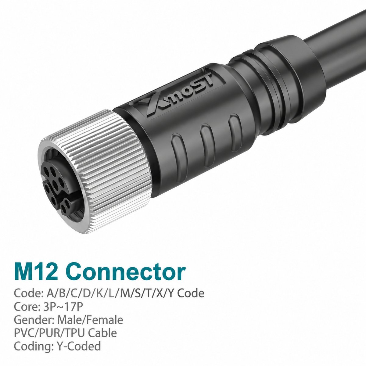 M12 Y-Coded Female Straight CAT5e Shielded Hybrid Ethernet Cable Connector M12 Y-Coded Female Straight CAT5e Shielded Hybrid Ethernet Cable Connector - Image 3