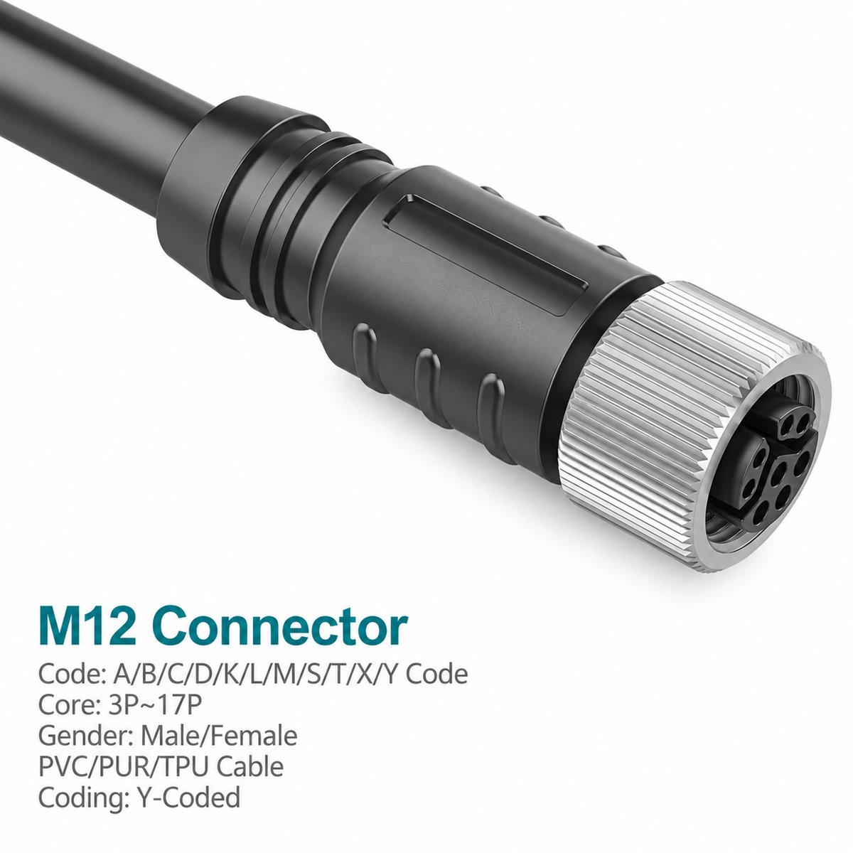 M12 Y-Coded Female Straight CAT5e Shielded Hybrid Ethernet Cable Connector M12 Y-Coded Female Straight CAT5e Shielded Hybrid Ethernet Cable Connector - Image 4