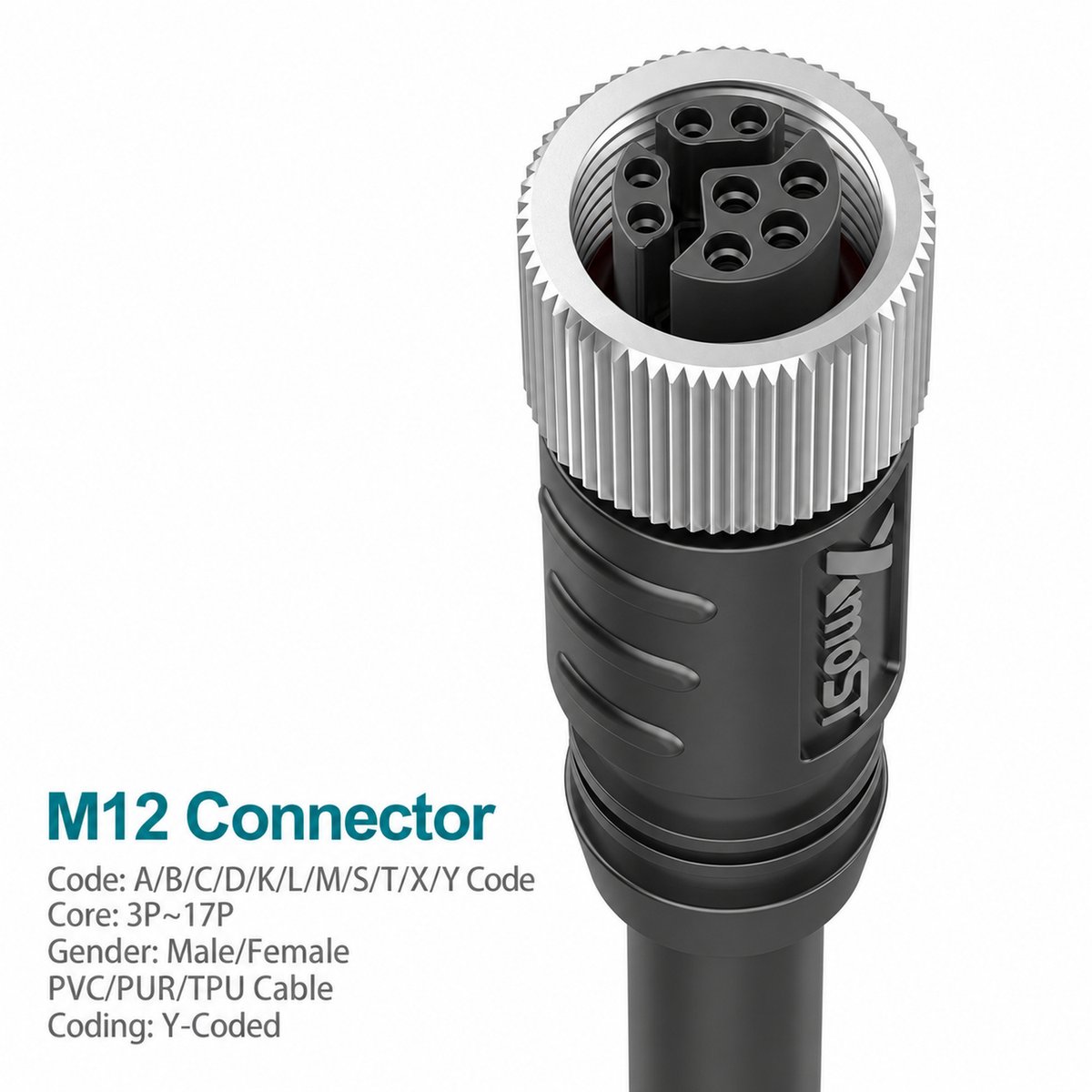 M12 Y-Coded Female Straight CAT5e Shielded Hybrid Ethernet Cable Connector M12 Y-Coded Female Straight CAT5e Shielded Hybrid Ethernet Cable Connector