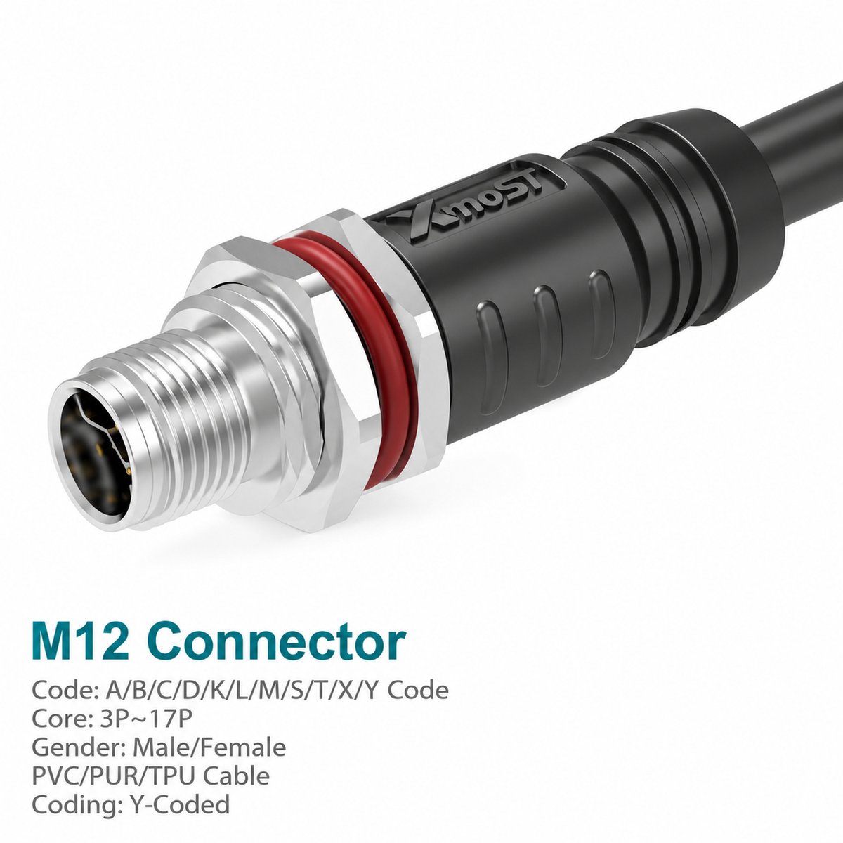 M12 Y-Coded Male Panel-Mount CAT5e Shielded Hybrid Ethernet Connector M12 Y-Coded Male Panel-Mount CAT5e Shielded Hybrid Ethernet Connector - Image 2