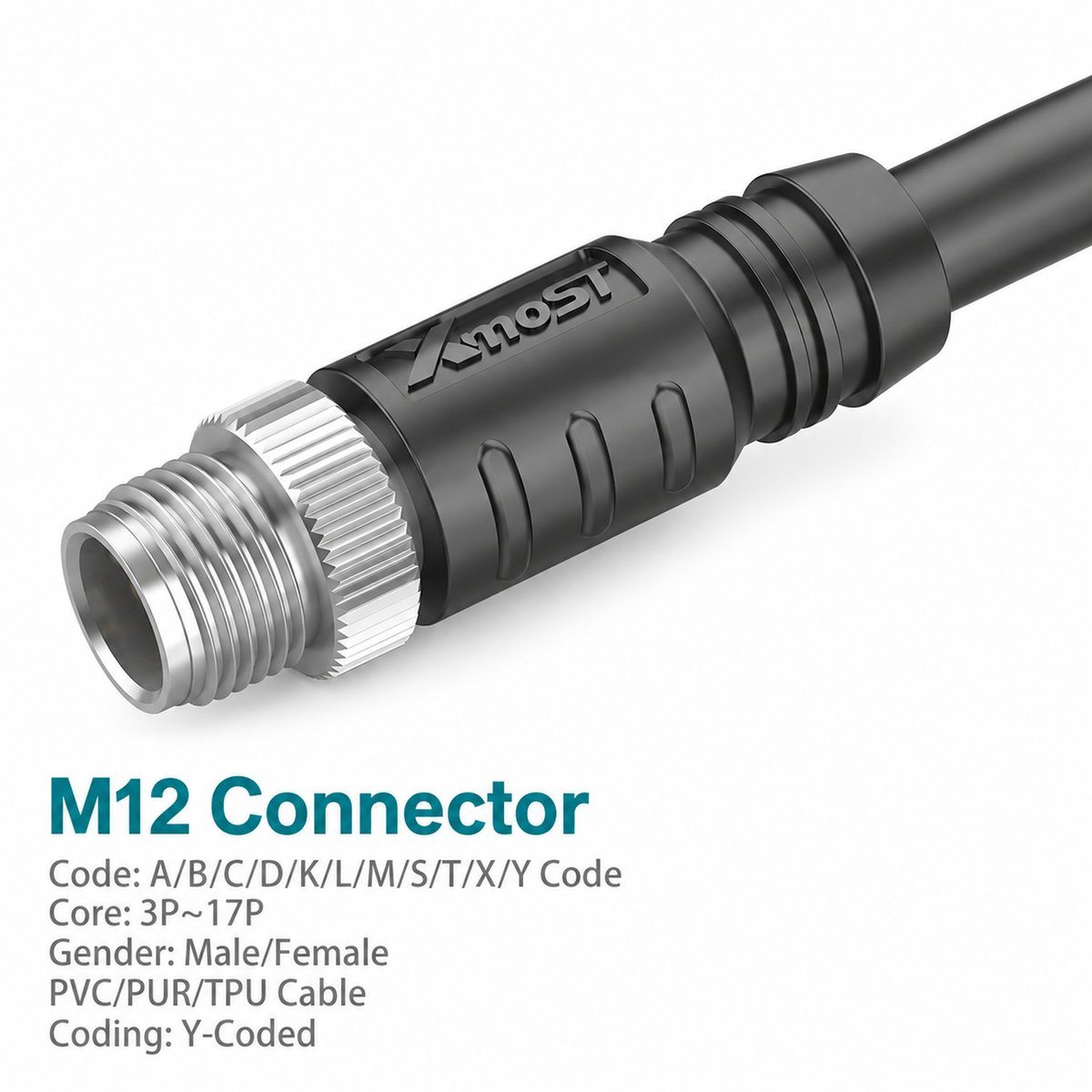 M12 Y-Coded Male Straight CAT5e Shielded Hybrid Ethernet Cable Connector M12 Y-Coded Male Straight CAT5e Shielded Hybrid Ethernet Cable Connector - Image 3