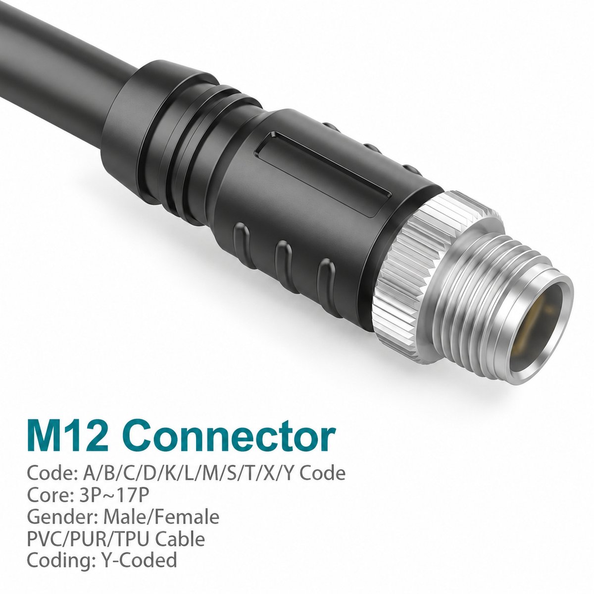 M12 Y-Coded Male Straight CAT5e Shielded Hybrid Ethernet Cable Connector M12 Y-Coded Male Straight CAT5e Shielded Hybrid Ethernet Cable Connector - Image 4