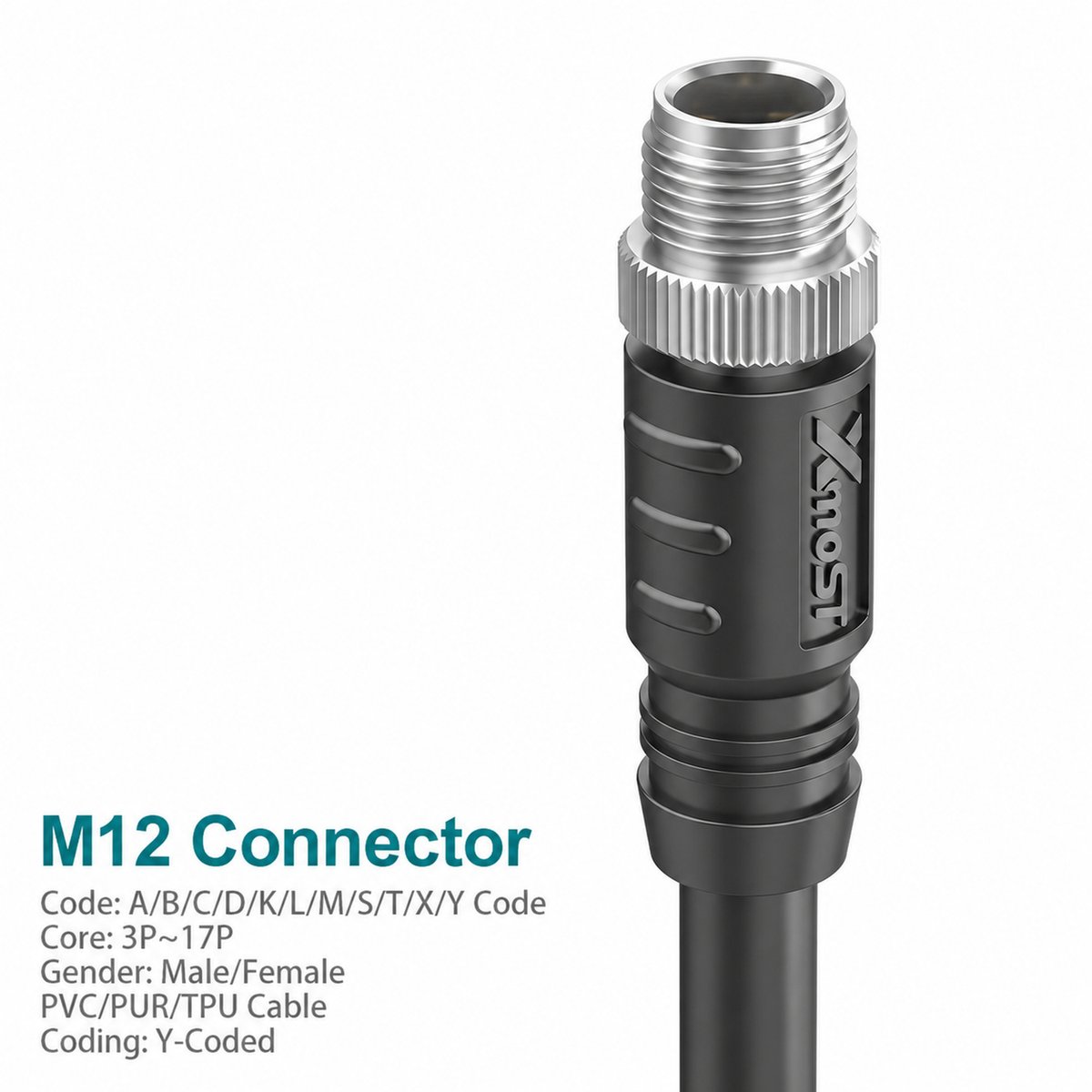 M12 Y-Coded Male Straight CAT5e Shielded Hybrid Ethernet Cable Connector M12 Y-Coded Male Straight CAT5e Shielded Hybrid Ethernet Cable Connector - Image 2
