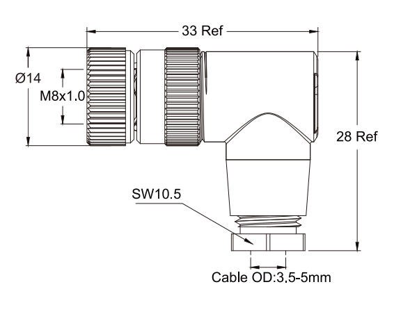 M8 D-Code 4-Pin Female Right-Angle Screw-Type Assembled Connector